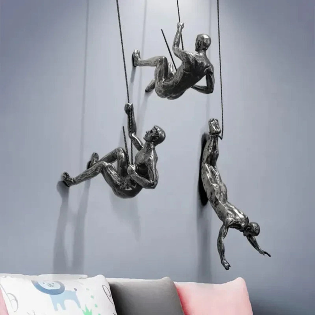 Dynamic Climbing Man Wall Sculpture Set for Interior Decor