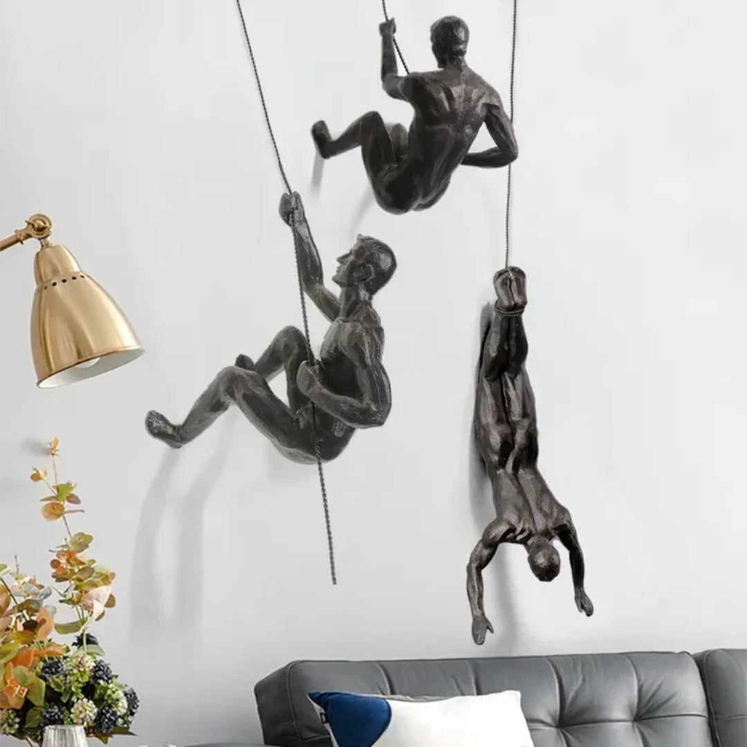 Dynamic Climbing Man Wall Sculpture Set for Interior Decor