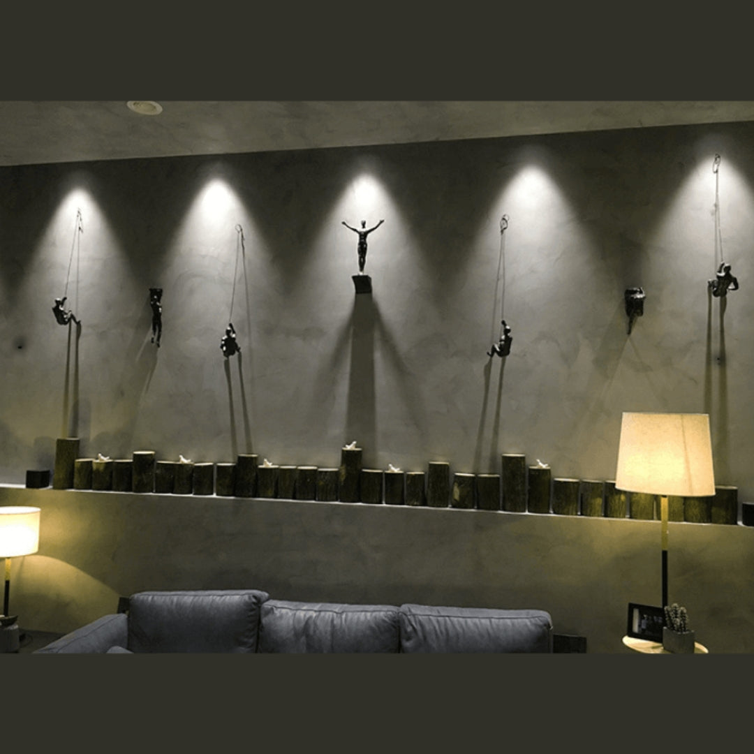 Dynamic Climbing Man Wall Sculpture Set for Interior Decor