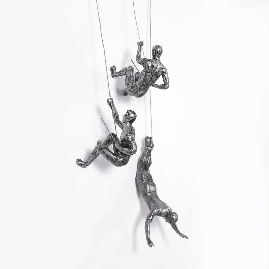 Dynamic Climbing Man Wall Sculpture Set for Interior Decor