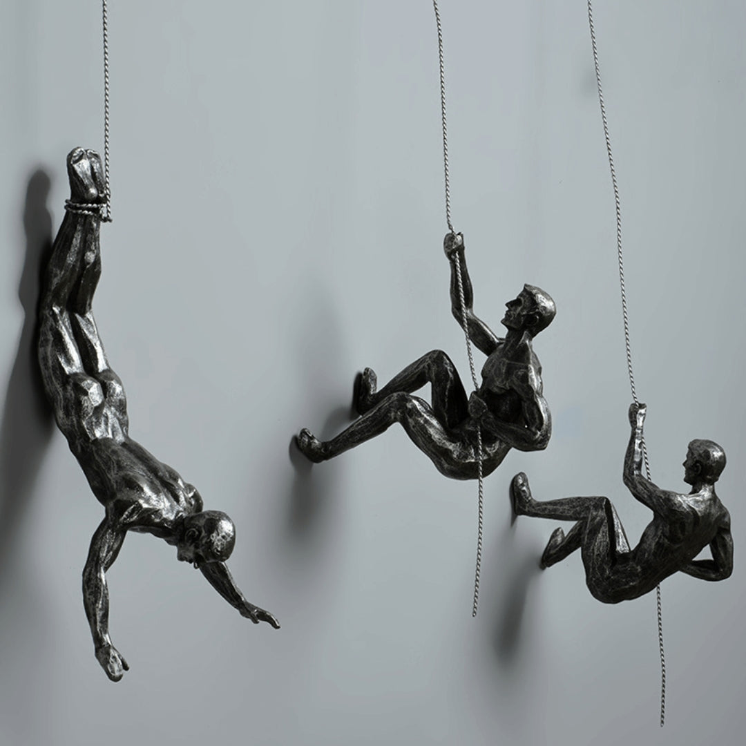 Dynamic Climbing Man Wall Sculpture Set for Interior Decor