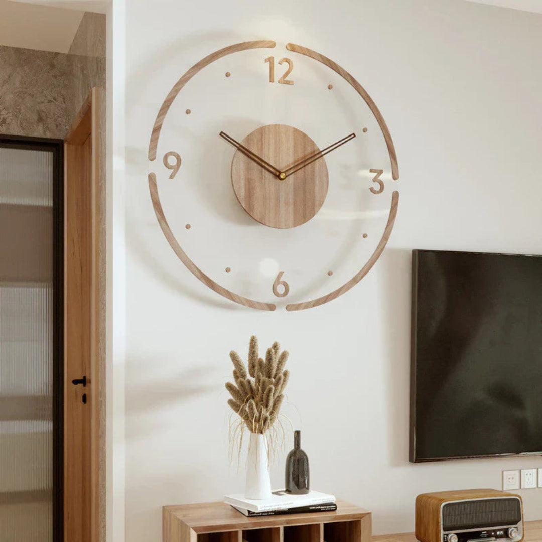 Scandinavian Wooden Wall Clock featuring Clean Modern Form