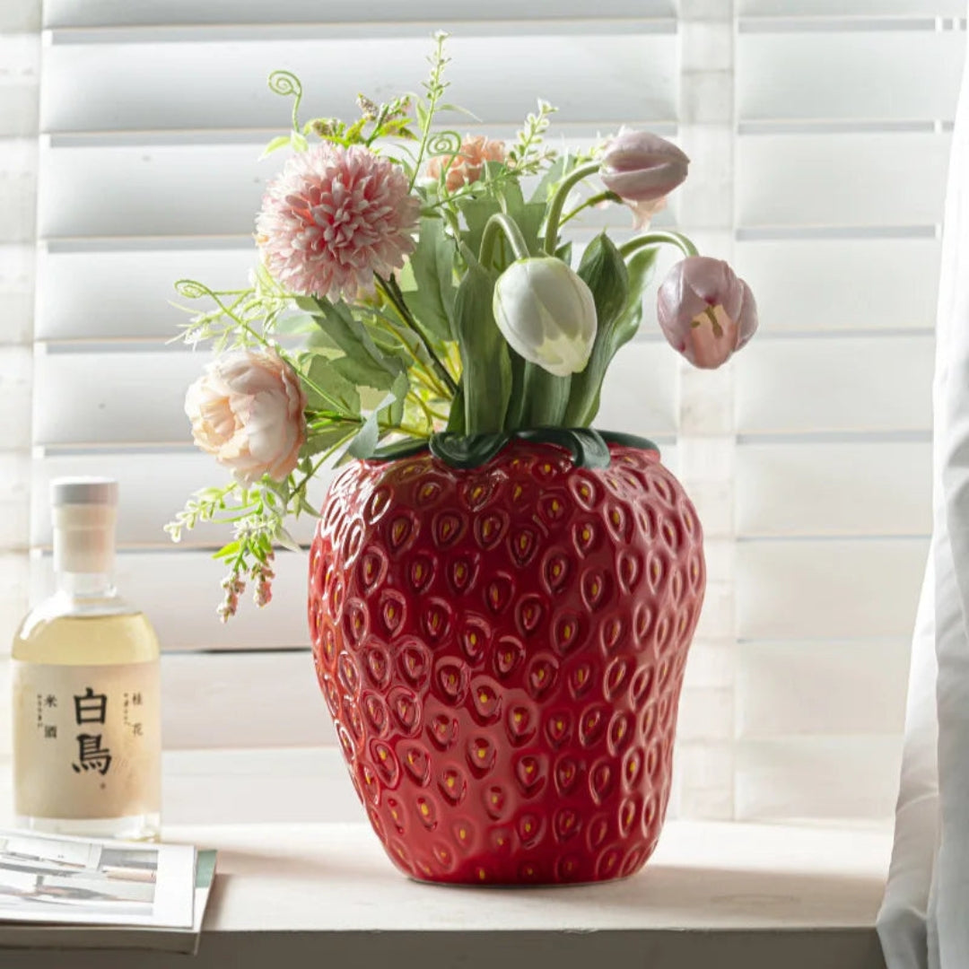 Strawberry Ceramic Vase in Minimal Modern Decorative Form
