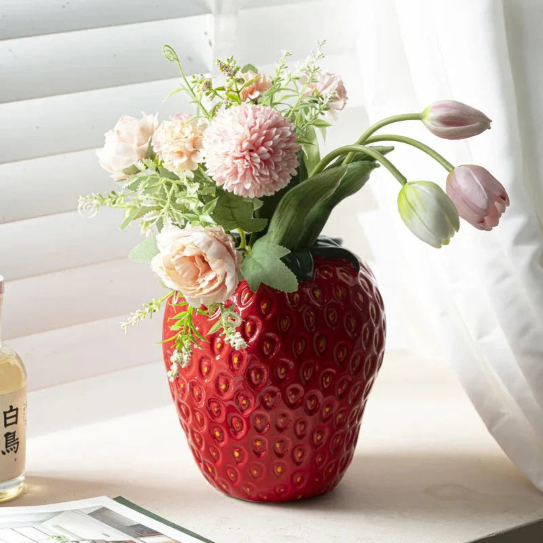 Strawberry Ceramic Vase in Minimal Modern Decorative Form