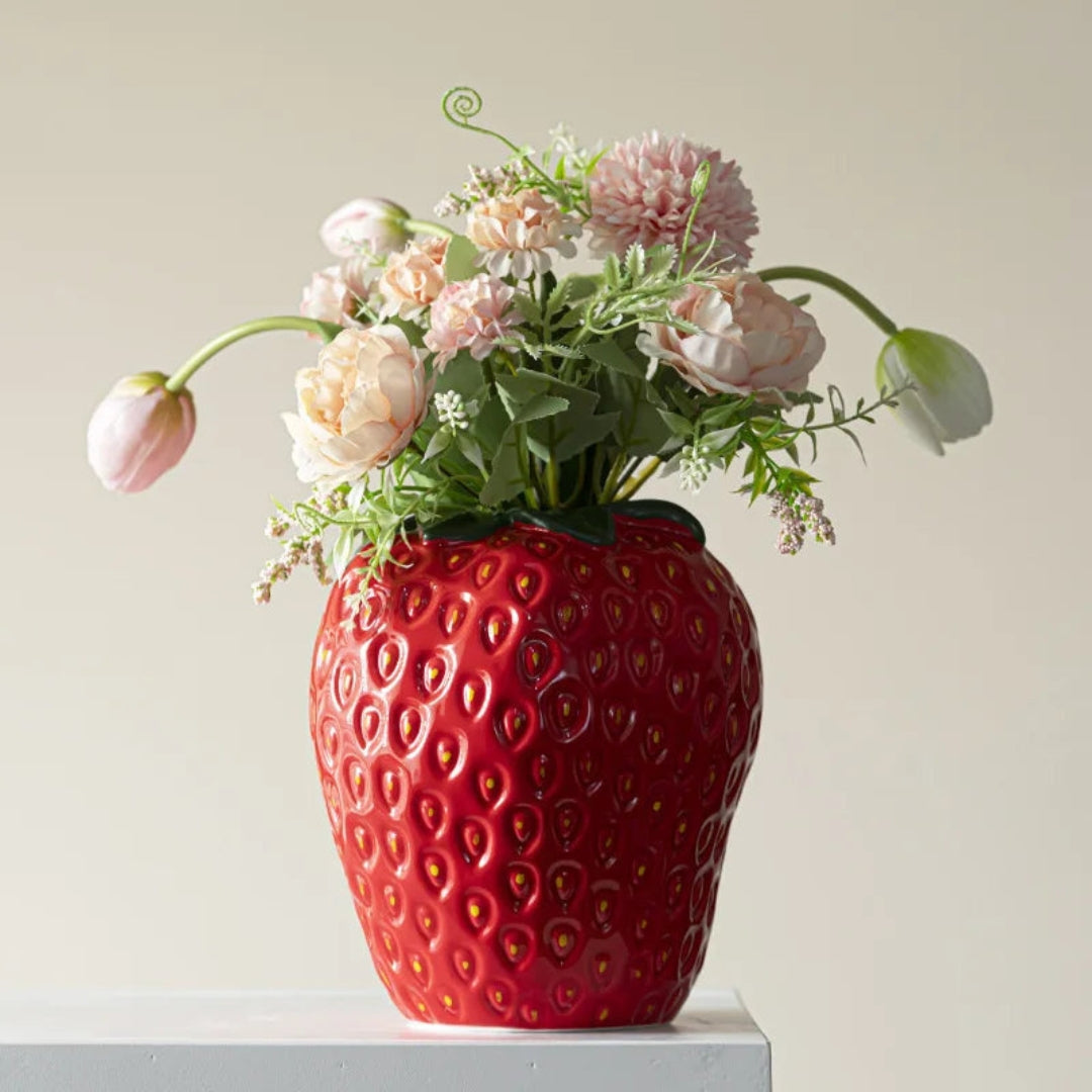 Strawberry Ceramic Vase in Minimal Modern Decorative Form