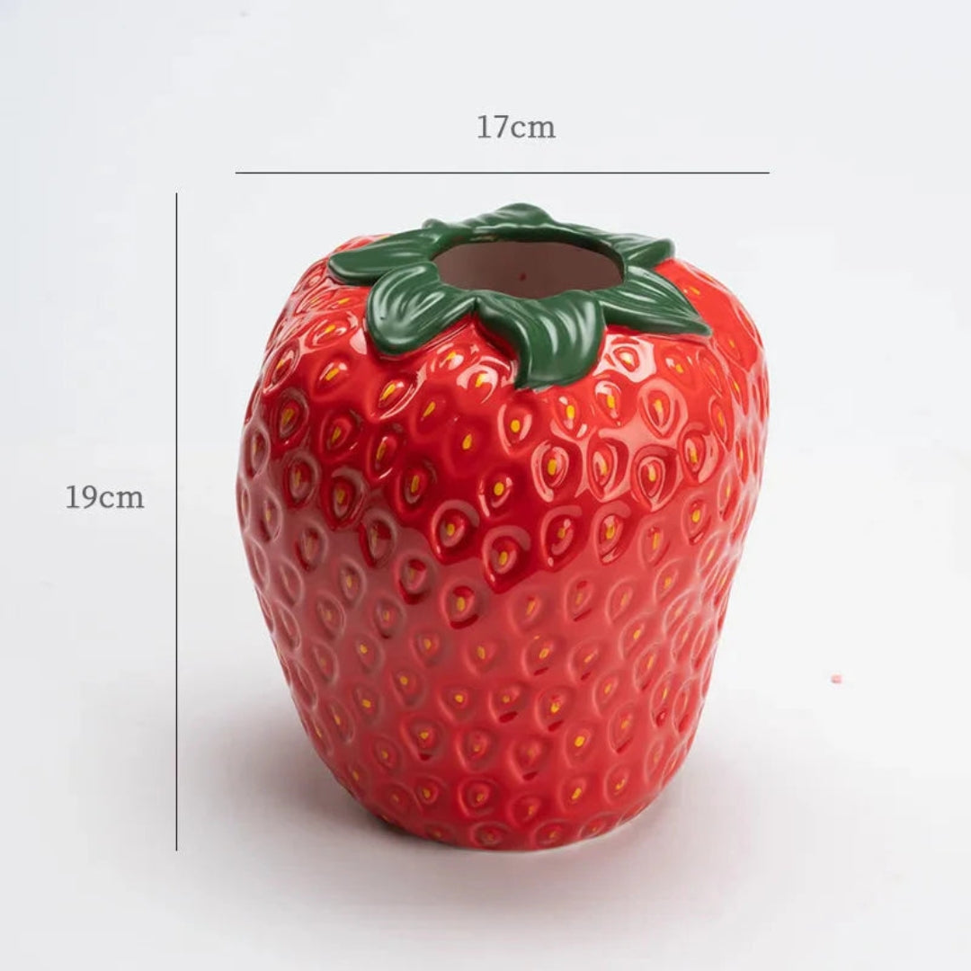Strawberry Ceramic Vase in Minimal Modern Decorative Form